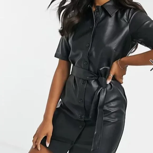 Urban Bliss | Dresses | Nwt Urban Bliss Black Faux Leather Shirt Dress Sz 6  | Poshmark